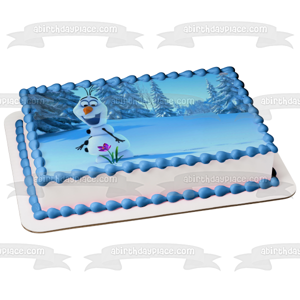 Frozen Olaf Snowy Trees and Purple Flowers Edible Cake Topper Image ABPID07700 Hot on Sale