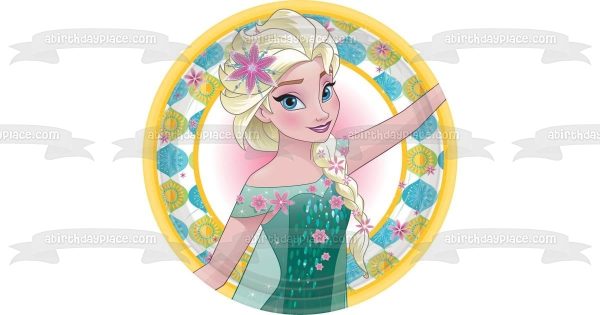 Frozen Elsa Snowflakes and Sunflowers Edible Cake Topper Image ABPID07636 Hot on Sale