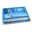 Frozen Olaf Snowy Trees and Purple Flowers Edible Cake Topper Image ABPID07700 Hot on Sale