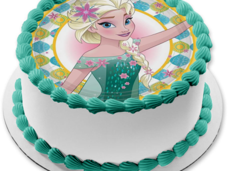 Frozen Elsa Snowflakes and Sunflowers Edible Cake Topper Image ABPID07636 Hot on Sale