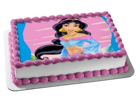 Princess Aladdin Jasmine with a Pink Background Edible Cake Topper Image ABPID07698 Hot on Sale