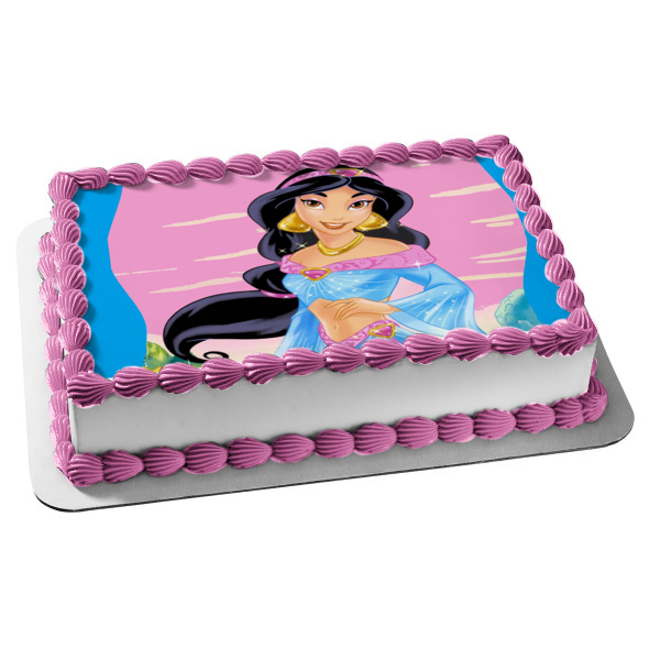 Princess Aladdin Jasmine with a Pink Background Edible Cake Topper Image ABPID07698 Hot on Sale