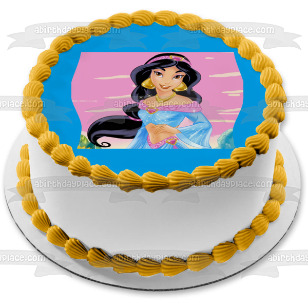 Princess Aladdin Jasmine with a Pink Background Edible Cake Topper Image ABPID07698 Hot on Sale