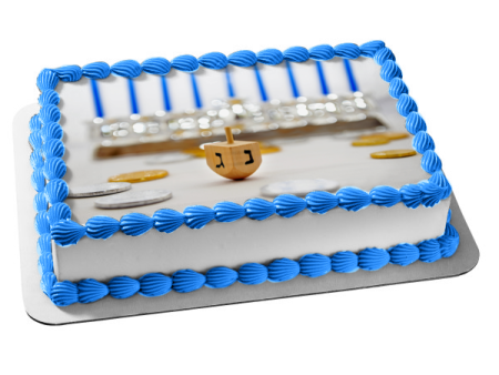 Happy Hanukkah Dreidel and a Menorah Edible Cake Topper Image ABPID07688 Supply