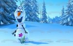 Frozen Olaf Snowy Trees and Purple Flowers Edible Cake Topper Image ABPID07700 Hot on Sale