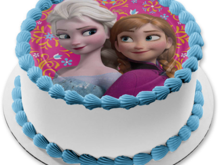 Frozen Anna Elsa Hearts and Flowers Edible Cake Topper Image ABPID03251 Hot on Sale