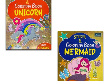 Enchanting Sticker and Coloring Book for Kids ( Set of 2 ) - Unicorns & Mermaids Hot on Sale