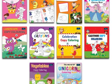 Copy Coloring Books For Kids - Set Of 10 Books - Numbers, Trace & Paint, Princess, Cartoon, Unicorns And Many More Online now