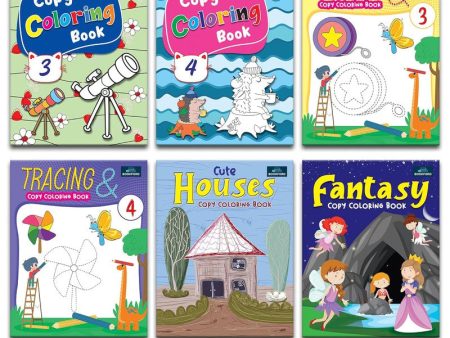 Copy Coloring Books For Kids - Set Of 6 Books - Tracing Copy Coloring Book - Part 3 & 4, Cute Houses And Many More For Cheap