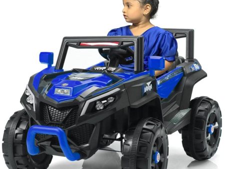 Blue Driving Jeep Ride on | Remote + Mobile App Control & Manual Steering Drive Car | Bluetooth Music Player | Loading Capacity of 50 Kg | COD Not Available Sale