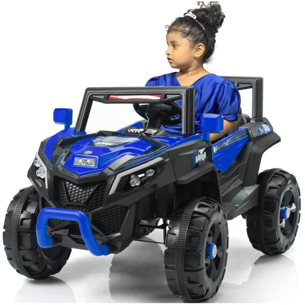 Blue Driving Jeep Ride on | Remote + Mobile App Control & Manual Steering Drive Car | Bluetooth Music Player | Loading Capacity of 50 Kg | COD Not Available Sale