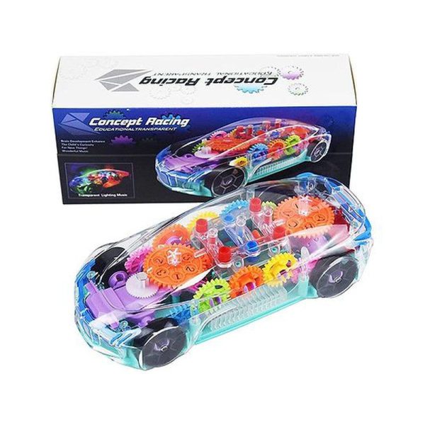 360 Degree Bump & Go Rotating Transparent Concept Racing Car Toy With Music And Lights - Multicolour Supply