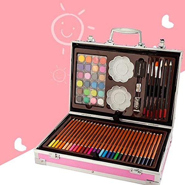 145-Piece Art Supplies Set Featuring Unicorn Design in Pink - Deluxe Studio Drawing and Painting Kit Housed in a Portable Aluminum Case Online Hot Sale