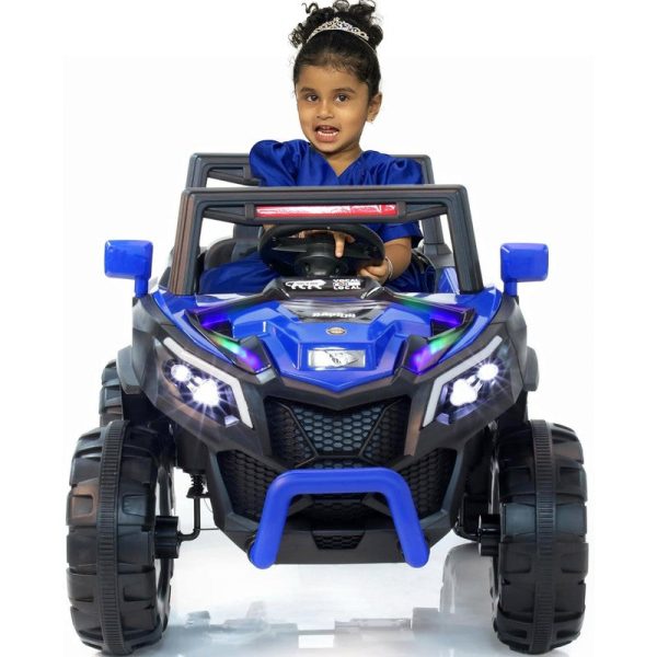 Blue Driving Jeep Ride on | Remote + Mobile App Control & Manual Steering Drive Car | Bluetooth Music Player | Loading Capacity of 50 Kg | COD Not Available Sale