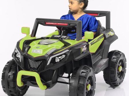 Green Driving Jeep Ride on | Remote + Mobile App Control & Manual Steering Drive Car | Bluetooth Music Player | Loading Capacity of 50 Kg | COD Not Available on Sale