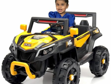 Yellow Driving Jeep Ride on | Remote + Mobile App Control & Manual Steering Drive Car | Bluetooth Music Player | Loading Capacity of 50 Kg | COD Not Available Supply