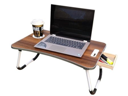 Folding Brown Portable Laptop Lap Desk with Storage Drawer, Bed Lapdesk Table for Working Writing Reading on Low Sitting Floor Online