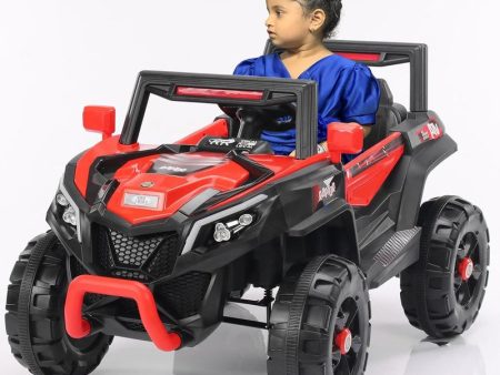 Red Driving Jeep Ride on | Remote + Mobile App Control & Manual Steering Drive Car | Bluetooth Music Player | Loading Capacity of 50 Kg | COD Not Available Discount